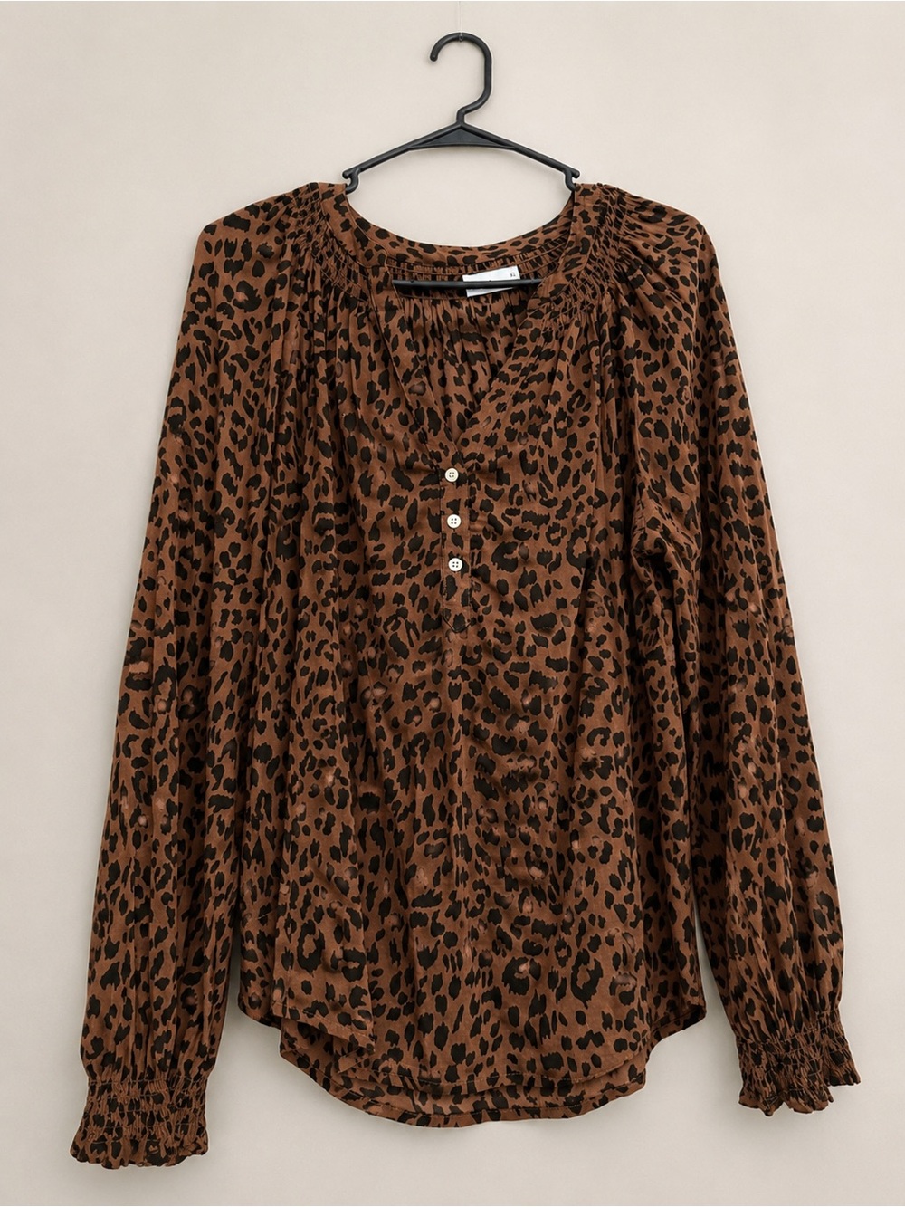 Sonoma Brown and Black Leopard-Print Long-Sleeve Blouse